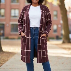 Nine West Burgundy Grid Cardigan